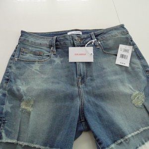 GOOD AMERICAN JEAN SHORTS  DISTRESSED WITH AMERICAN FLAG PRINT SIZE  8/29 NEW